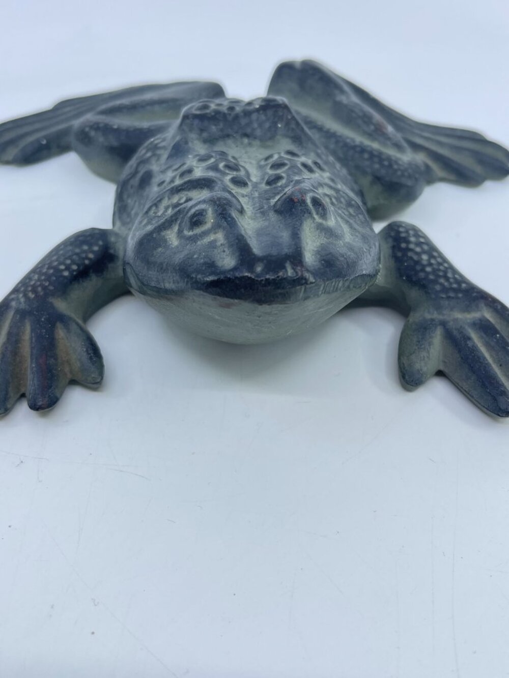 vintage virginia metal crafters cast iron frog textured surface painted green fi